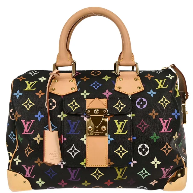 Louis Vuitton Black Monogram Multicolor Speedy 30 Handbag M92642 in Black Canvas from AMORE Vintage Tokyo