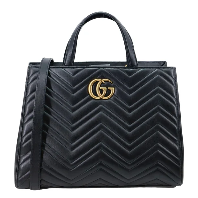 Gucci GG Marmont Medium Calfskin Matelasser Leather Tote Shoulder Bag Black 443505 in Black Calfskin from Dallas Designer Handbags