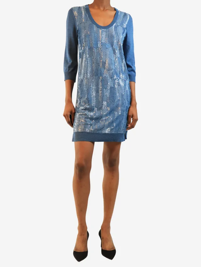Louis Vuitton Blue sequin-embellished knit mini dress - size XS in Blue Silk from Sign of the Times