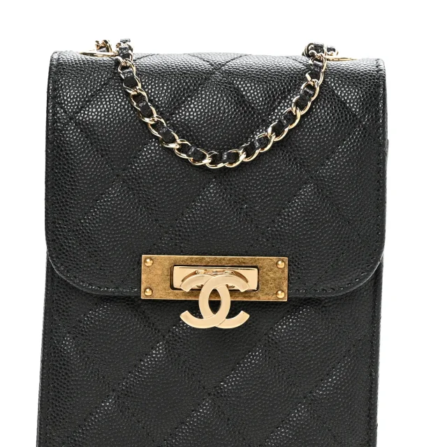 Chanel Caviar Quilted Golden Class Phone Holder Black in Black Caviar leather from FASHIONPHILE, photo 9 of 12
