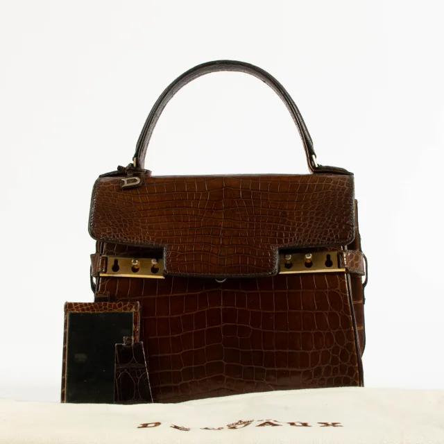 Delvaux Vintage Brown Shiny Crocodile Tempête PM Bag in Brown Crocodile from Labellov, photo 2 of 9