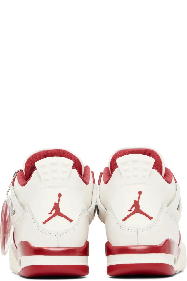 Nike Jordan Off-White & Red Air Jordan 4 Retro Sneakers, photo 2 of 5 from SSENSE
