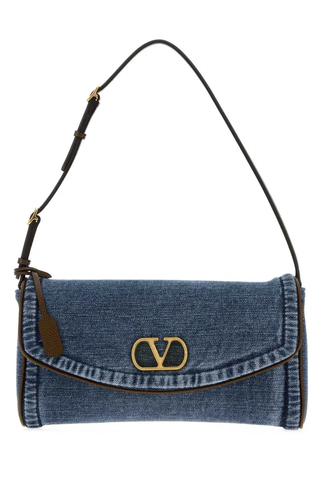 Valentino Garavani Denim With Leather Trim Shoulder Bag — Blue in Blue Denim from HEWI