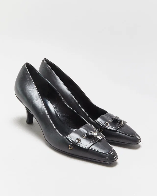 DS Bally Contrast Stitch Leather Kitten Heels - UK4.5 in Leather from Rokit Vintage