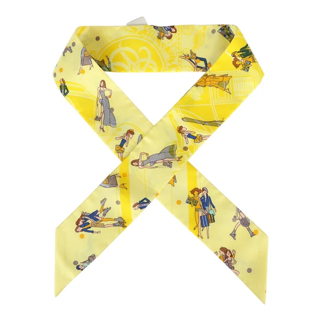 Hermès "Ex-Libris Les Parisie" Jaune Soufre and Gris Silk Twilly in Grey Silk from Madison Avenue Couture