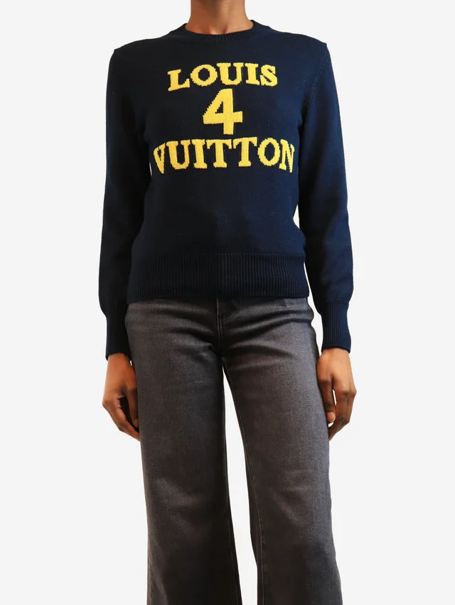 Louis Vuitton Navy graphic logo jumper - size S in Navy from Sign of the Times