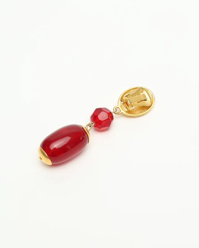 Givenchy Dangling Gold Red Rhinestone Earrings in Red from A Retro Tale, photo 4 of 4