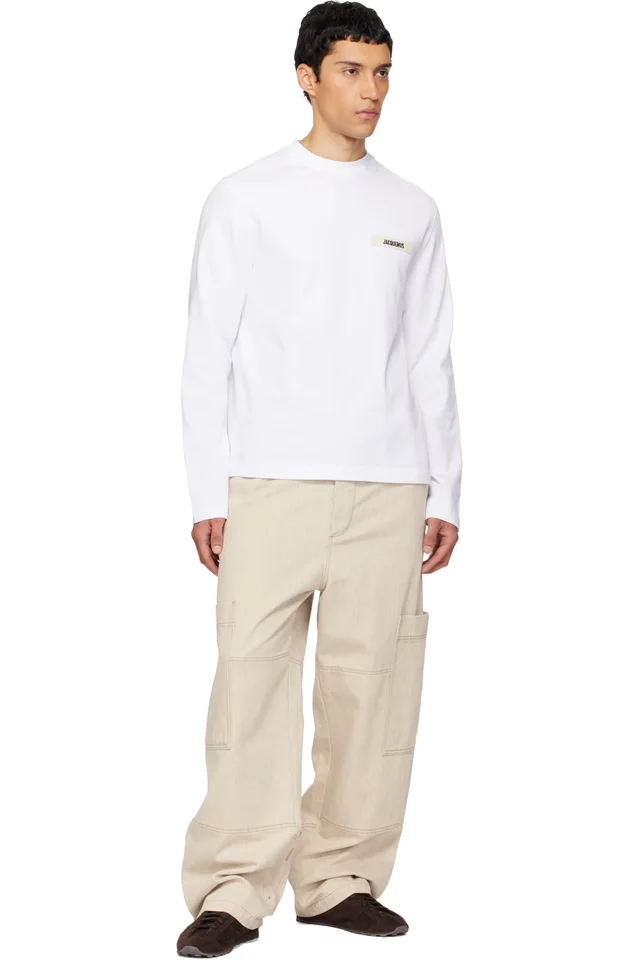 JACQUEMUS White 'The Gros Grain long-sleeve' T-shirt, photo 4 of 4 from SSENSE