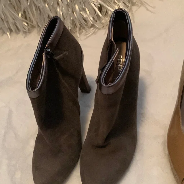 Fendi Brown Suede Heeled Ankle Boots in green Suede from Poshmark