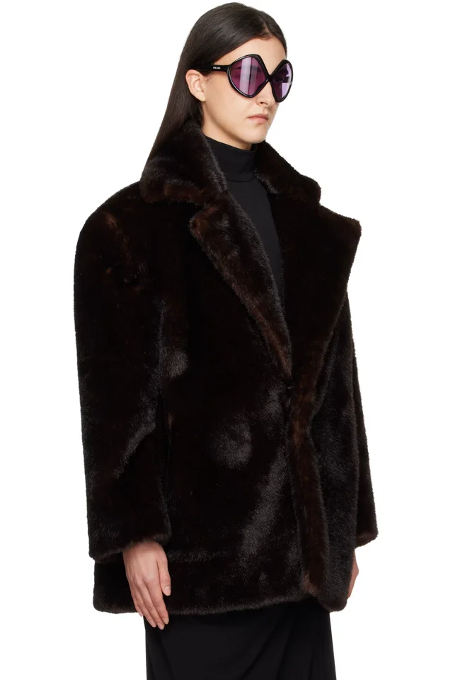 Coperni Brown Notched Lapel Faux-Fur Coat, photo 2 of 4 from SSENSE