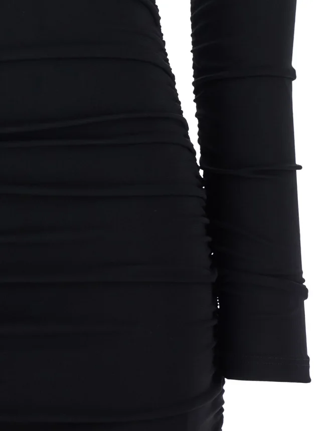 ELISABETTA FRANCHI Black Off Shoulder Dress with Ruffles in Stretch Viscose for Women in Black 95% Viscose 5% Elastane, photo 5 of 6 from Gaudenzi Boutique