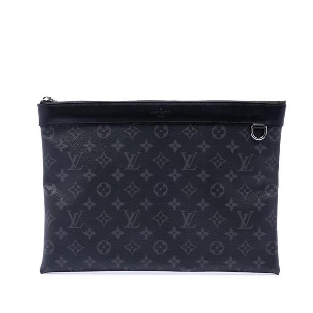 Black Louis Vuitton Monogram Eclipse Discovery Pochette GM Clutch Bag in Black Canvas from Designer Revival