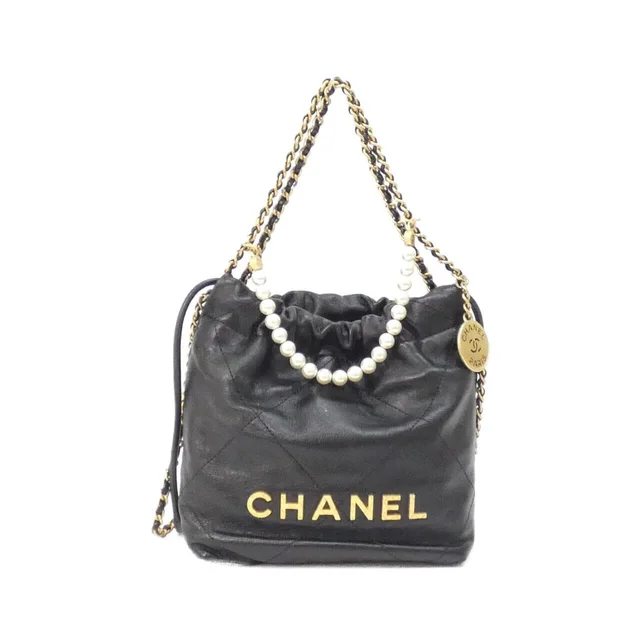 CHANEL 22 Line Mini AS3980 Bag in BLACK / MAT GOLD metal fittings Calf / fake pearl from KOMEHYO
