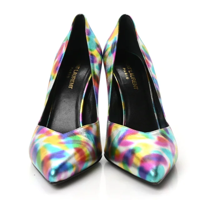 Saint Laurent Metallic Calfskin Pumps 38 Silver Multicolor in Silver Calfskin from FASHIONPHILE, photo 3 of 9