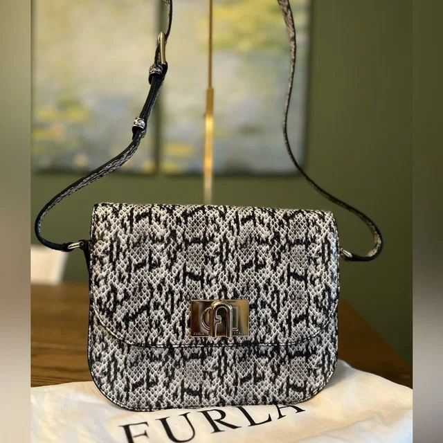 ! New! Furla Signature Furla 1927 Shoulder Bag -Snakeskin Black & White in black|white Leather from Poshmark
