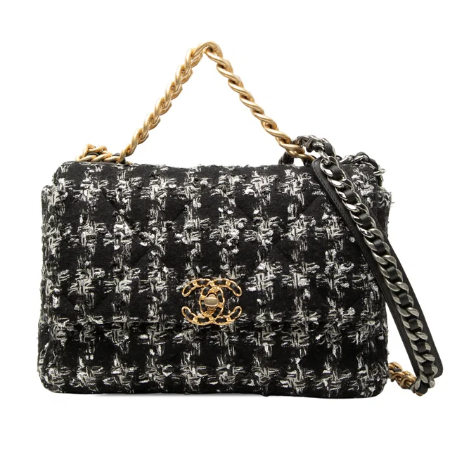 Black Chanel Large Tweed 19 Flap Satchel in Black Tweed from Designer Revival