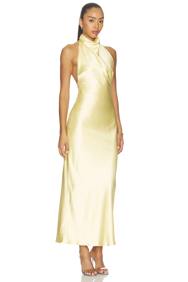 MORE TO COME Apphia Halter Maxi Dress in Butter Yellow, photo 2 of 3 from REVOLVE (Canada)