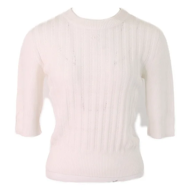 Chanel CC Logo Cotton Half Sleeve Knit Sweater 36 from The Reluxe