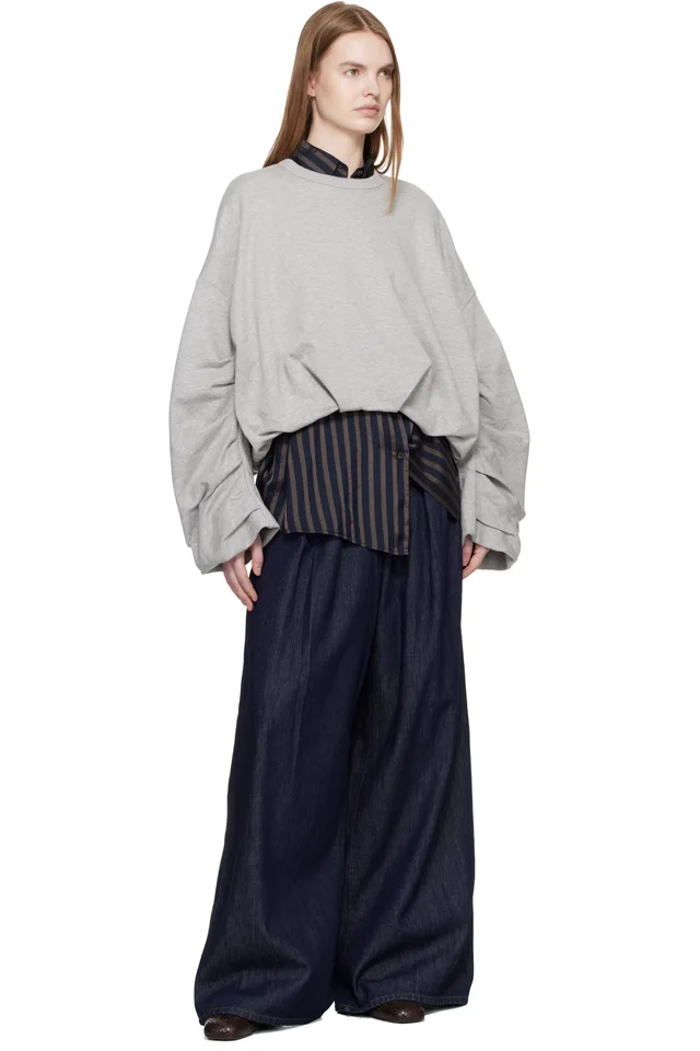 Dries Van Noten Indigo Wide Pleated Jeans, photo 4 of 4 from SSENSE