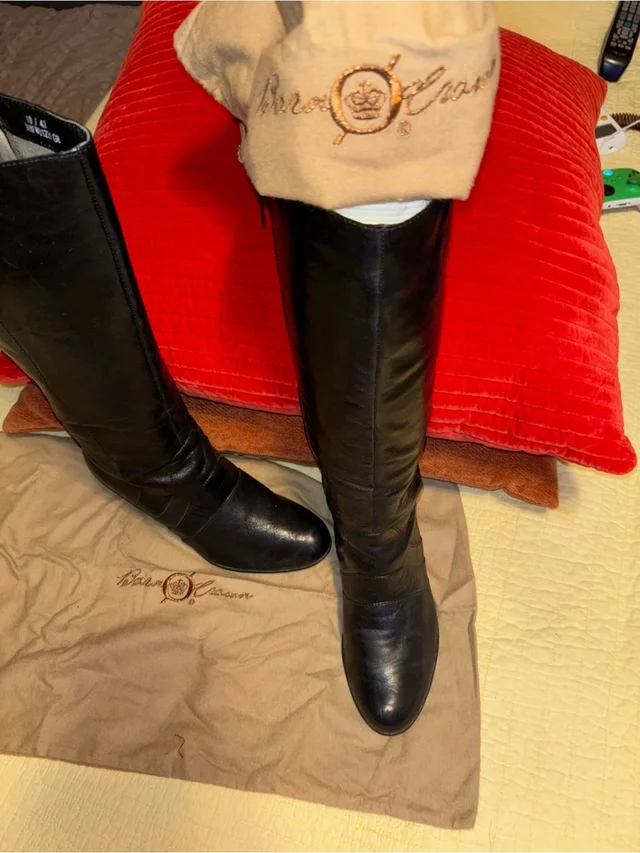 Brunello Cucinelli Brn Crown Black Leather Knee-High Heeled Boots Size 10 With Dust Bag in black Leather from Poshmark