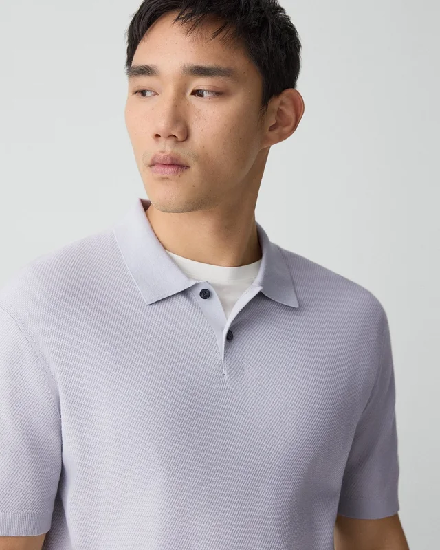Theory Goris Textured Polo Shirt in Light Bilen, photo 5 of 6 from Theory