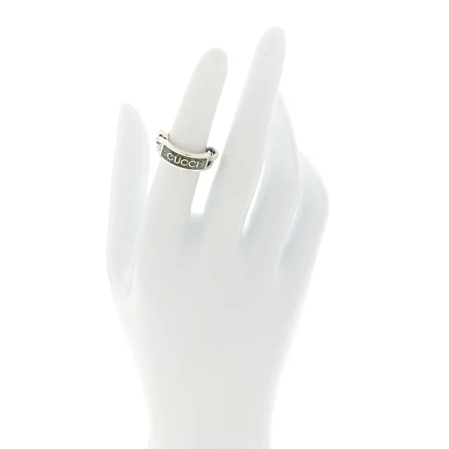 Gucci Sterling Silver Enamel Logo Chain Ring 49 4.75 Turquoise in Blue Resin from FASHIONPHILE, photo 2 of 4
