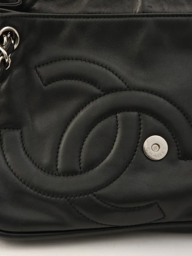 Chanel Around 2007, CC Mark Stitch Chain Shoulder Bag, Black in Black Lambskin from VINTAGE QOO TOKYO, photo 7 of 15