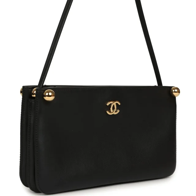 Chanel "Chic Studs" Clutch Bag Black Lambskin Gold Hardware in Black Lambskin from Madison Avenue Couture, photo 2 of 11