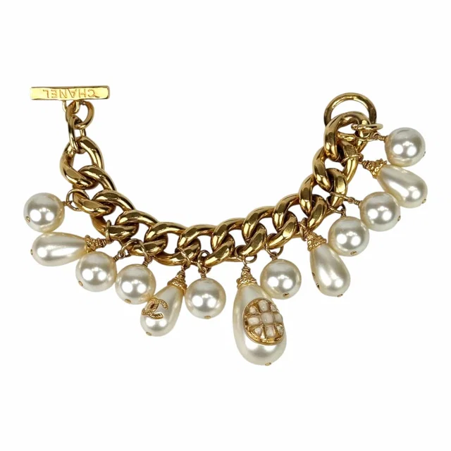 Chanel 20K Pearl Charm Cuff Gold Bracelet in Gold from Luxury Promise