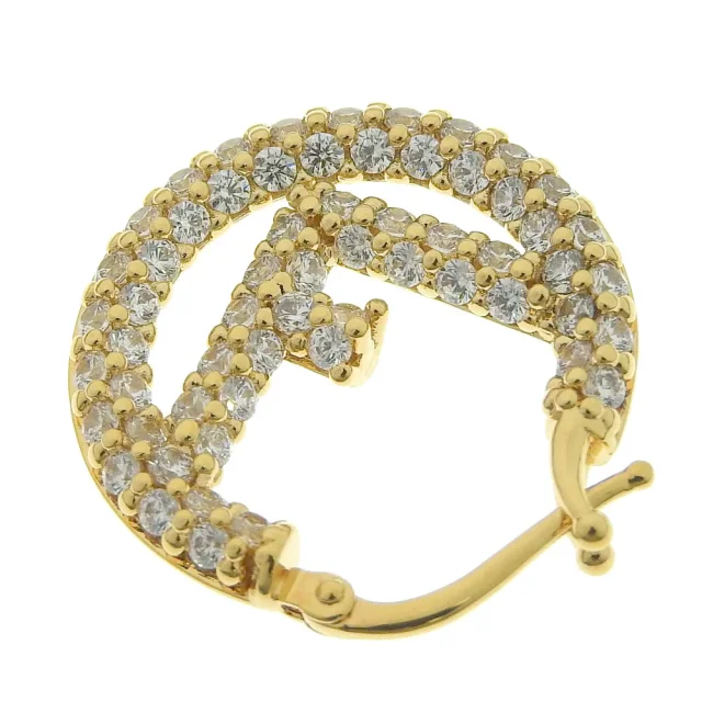 Fendi FF Logo Rhinestone Hoop Earrings 8AH301A44GF089U in Gold Gold-plated metal from LuxUness, photo 4 of 5