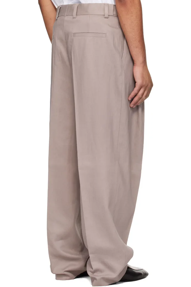 Hugo Taupe Fashion-Fit Front Pleat Belt Detail Trousers, photo 3 of 4 from SSENSE