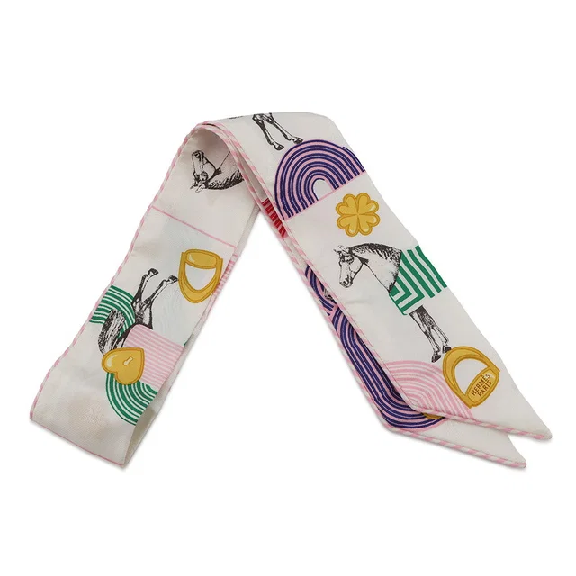 Hermès Twilly Garde Robe Pop Blanc/Multicolor Silk100% in White from GALLERY RARE