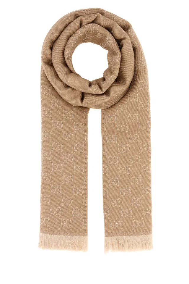 Gucci Logo-Embroidered Wool Scarf — Beige Fabric Scarfs in Beige Wool from HEWI