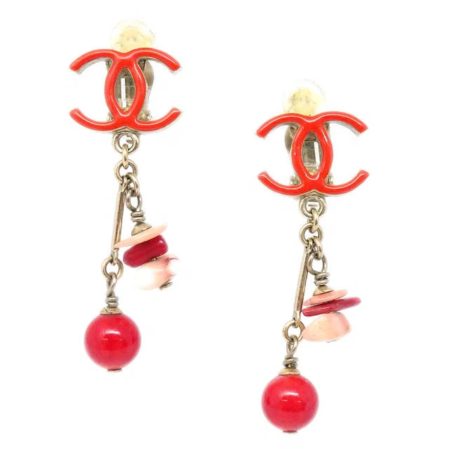 Chanel Dangle Earrings Clip-On Red A11C in Red Resin from AMORE Vintage Tokyo