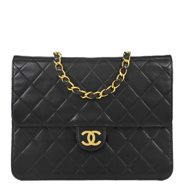 Chanel 1997-1999 Black Lambskin Pushlock Small Half Flap Shoulder Bag in Black Lambskin from AMORE Vintage Tokyo