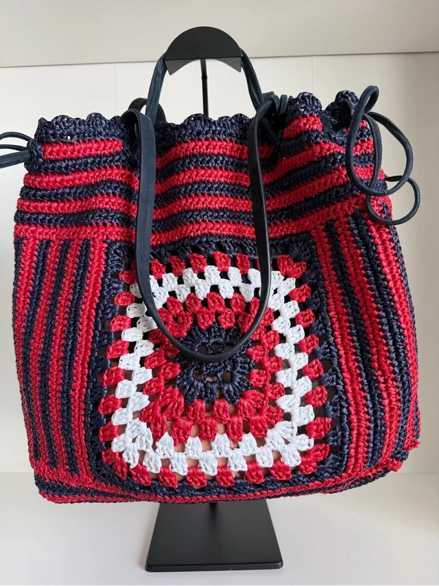 Miu Miu Red, Navy & White Crocheted Tote in blue|red Suede from Poshmark