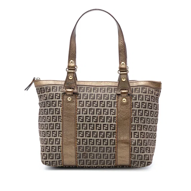 Brown Fendi Zucchino Canvas Tote in Brown Canvas from Designer Revival