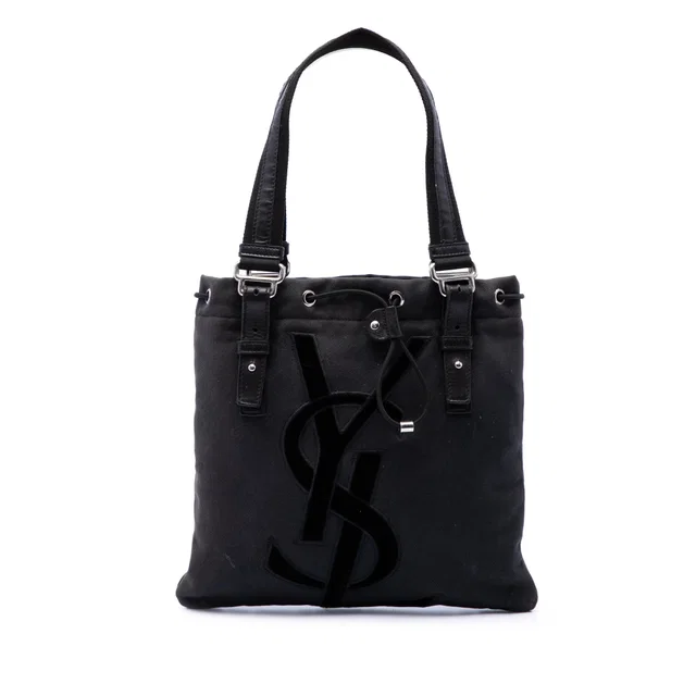 Black Saint Laurent Small Denim Monogram Kahala Tote in Black Denim from Designer Revival