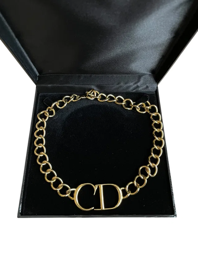 COLLECTIBLE Dior Galliano Era Vintage Gold CD Choker in Gold Leather from Luxury Promise