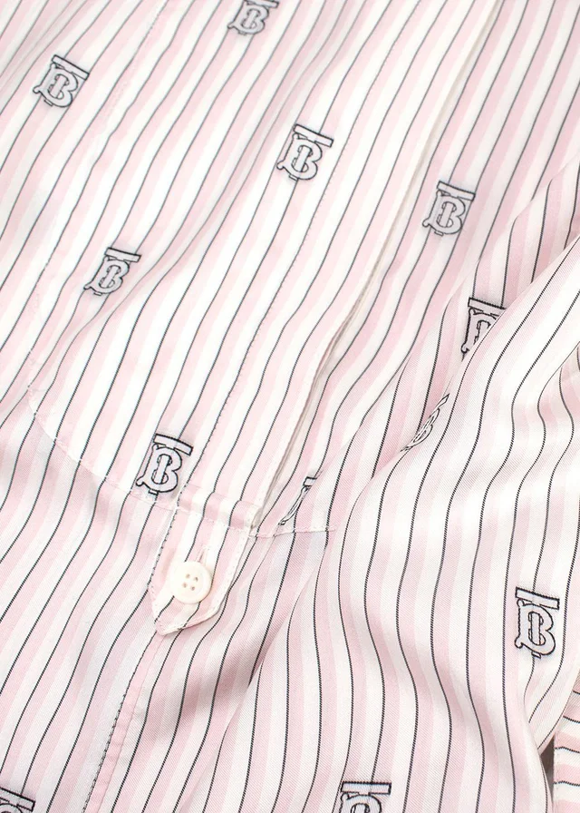Burberry Pink and White Striped Elina Logo Print Shirt Dress in White Silk from HEWI, photo 2 of 2