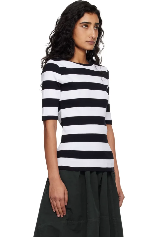 YMC White & Black Striped T-shirt, photo 2 of 4 from SSENSE