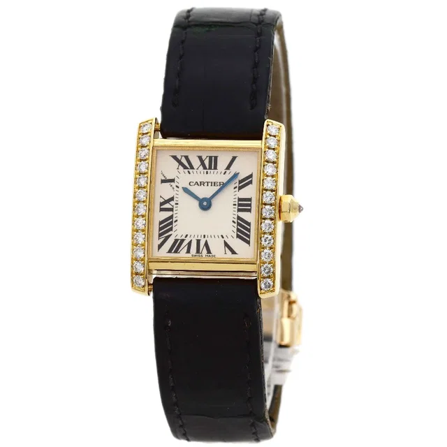 Cartier Tank Francaise SM Diamond Bezel Watch 18k Yellow Gold Leather in Yellow Leather from The Reluxe