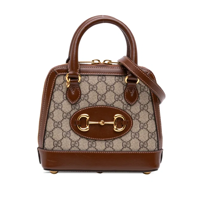 Beige Gucci Mini GG Supreme Horsebit 1955 Top Handle Bag Satchel in Beige Coated canvas from Designer Revival