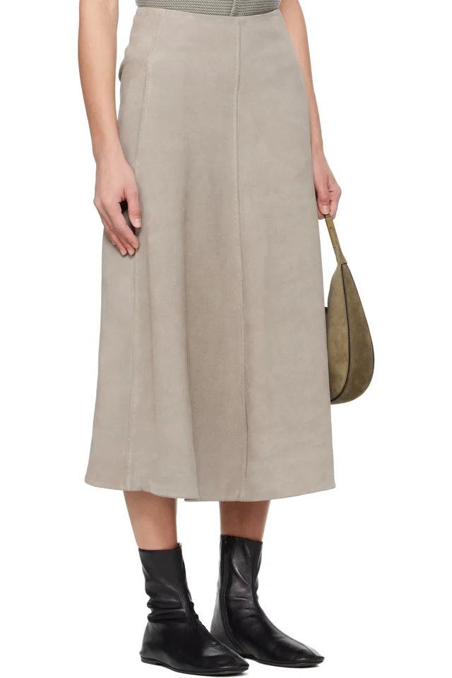 Rier Gray Crust Suede Midi Skirt, photo 2 of 3 from SSENSE