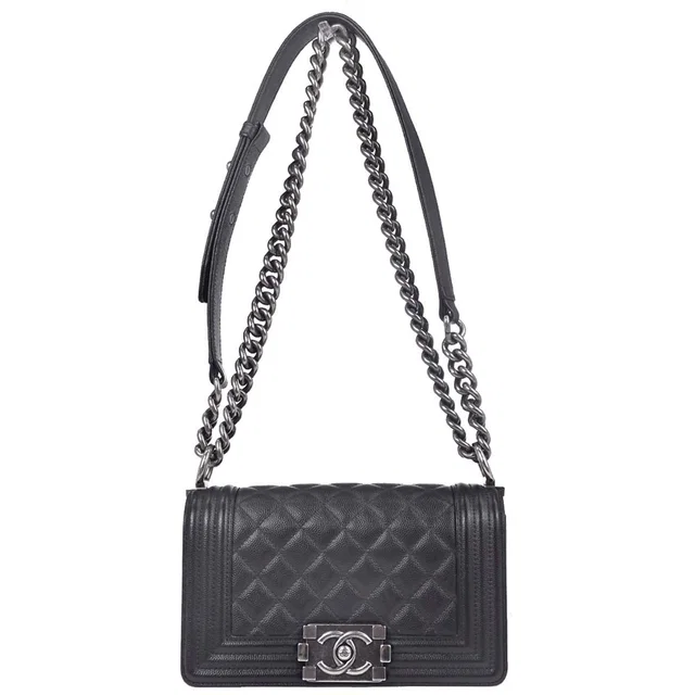 Boy Chanel 2018 Black Caviar Skin Small Chain Shoulder Bag in Black Caviar leather from AMORE Vintage Tokyo