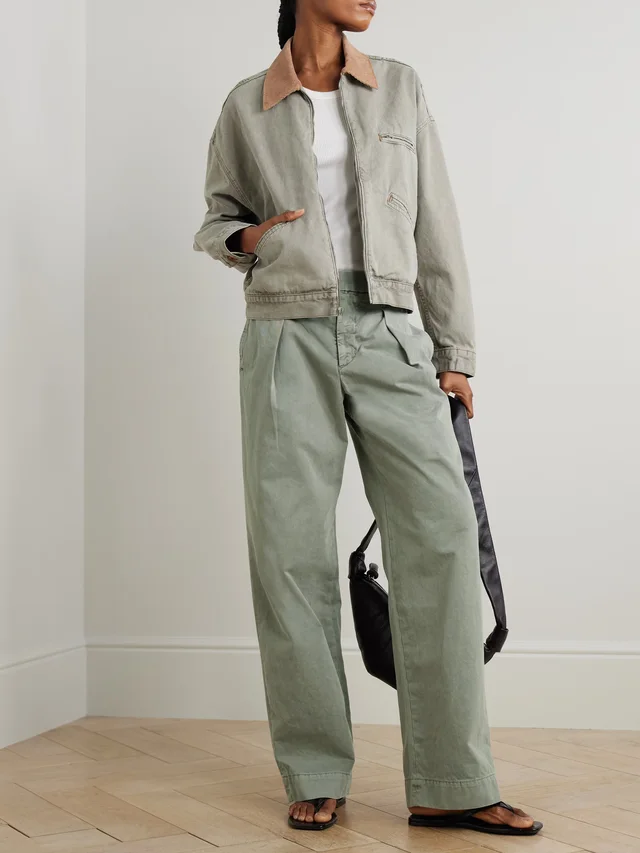 SLVRLAKE Pleated cotton wide-leg pants in Green, photo 2 of 2 from NET-A-PORTER (Canada)