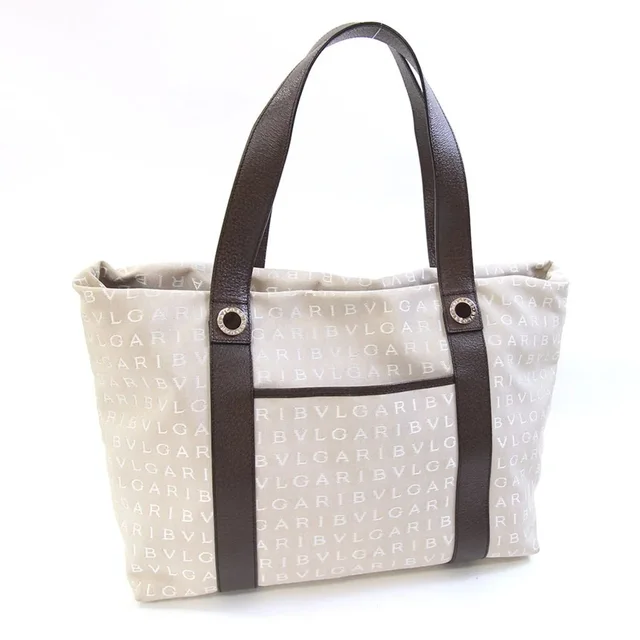 Bvlgari Tote Bag Mania 22282 Beige Dark Brown Canvas Leather Maemea Handbag For Women in white|neutral Canvas from Grailed
