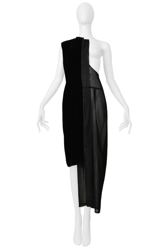 Comme des Garçons Black Half Dress With Brown Velvet Panels 1998 in Black Velvet from Resurrection Vintage