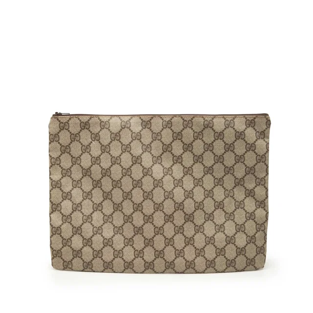 Beige Gucci GG Supreme Clutch in Beige Coated canvas from Designer Revival