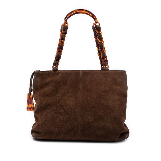 Brown Chanel CC Suede Tortoise Chain Tote in Brown Suede from Designer Revival